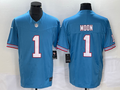 Men's Tennessee Titans Warren Moon #1 Light Blue Oilers Throwback Retired Player Game Jerseys